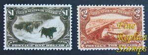 USA 1898 $1 and $2 Trans-Mississippi , Sc 292-293, Unused , REPLICA