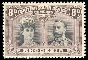 Rhodesia 1910 KGV 8d Double Head GASH IN EAR variety VFM. SG 185a variety.