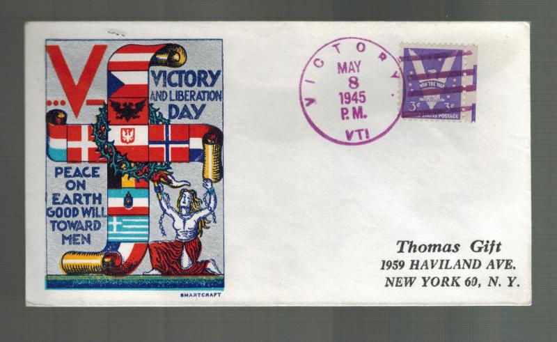 1945 USA Patriotic CoverVictory Vermont VE DAY Liberation of Europe Smartcraft