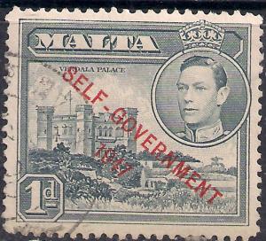 Malta 1948 - 53 KGV1 1d Grey Self Government 1947 Ovpt SG 236a ( G1183 )