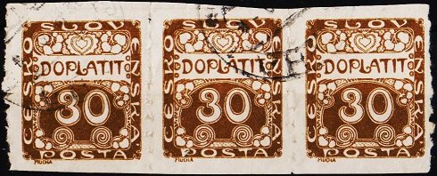 Czechoslovakia. 1919 30h(Strip of 3) S.G.D29 Fine Used