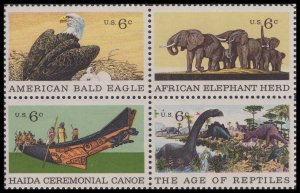 US 1387-1390 1390a Natural History 6c block (4 stamps) MNH 1970