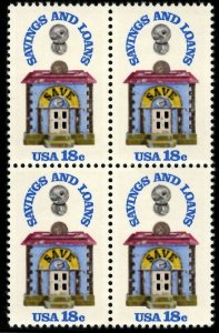 1981 Savings and Loan Block Of 4 18c Postage Stamps, Sc#1911, MNH, OG