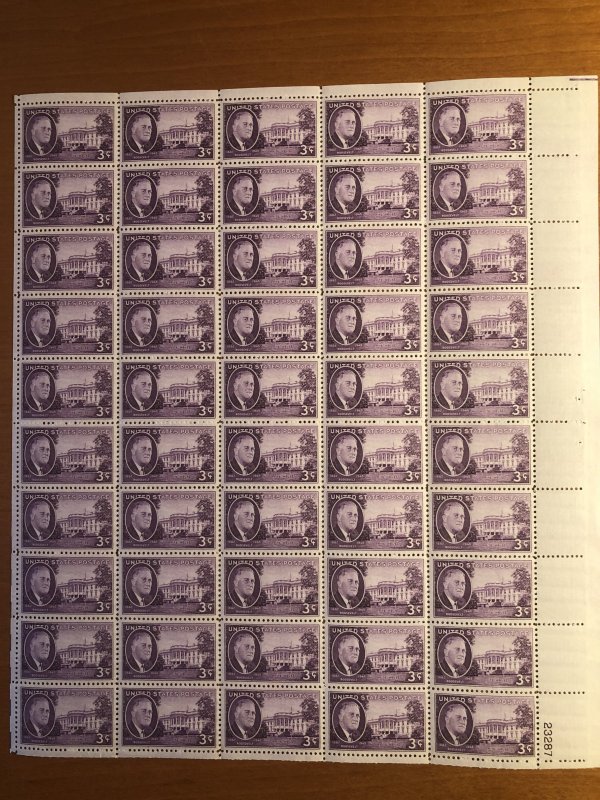 US #932 Sheet of 50 MNH - Roosevelt and White House