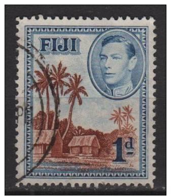 Fiji 1938 - Scott 118 used - 1p, Village & palms 