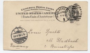 1899 Philadelpha PA 2ct postal card to Germany UX16 [y8809]