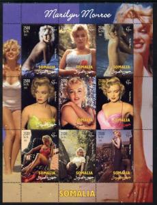 Somalia 2002 Marilyn Monroe perf sheetlet containing 9 va...