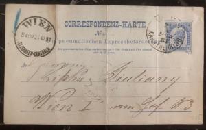 1891 Austria Pneumatic Mail Postal Stationary Postcard Cover Domestic