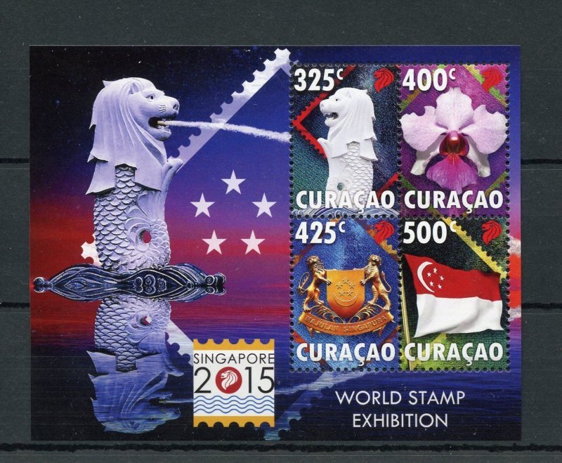 Curacao 2015 MNH Singapore 2015 World Stamp Exhibition 4v M/S Merlion Coat Arms 