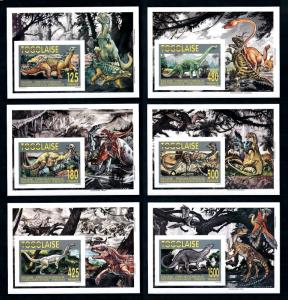 [75889] Togo 1994 Prehistoric Animals Dinosaurs 6 Deluxe Imperf. Sheets MNH