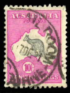 Australia #55 Cat$400, 1917 Kangaroo, 10sh bright pink and gray, used