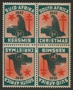 1942 South Africa TB TUBERCULOSIS Cinderella Xmas seal TEE CUP BLOCK F/VF-NH-