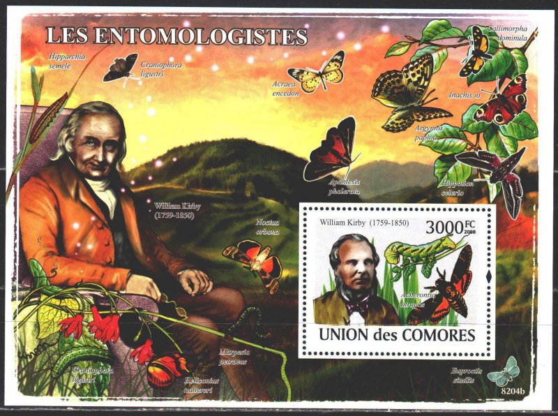 Comoro Islands. 2009. bl464. Entomologist, butterflies. MNH.