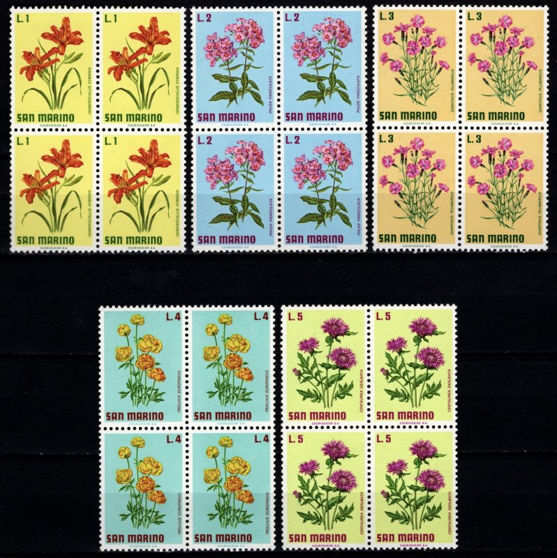 San Marino 1971 Flowers, Part Set blocks to 5l [Mint]