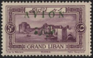 Lebanon C11 (mnh) 5p castle at Sidon, vio, ovptd AVION & Arabic inscr. (1925)