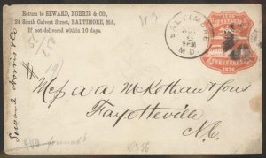 USA 1876 Centenary Pony Express Postal Stationery Entire Cover Baltimore 110086