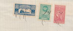 3 STAMP SAUDI ARABIA FISCAL STAMP ON PIECE INCLUDING HEJAZ RAILWAY 