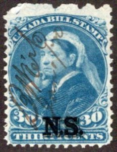 van Dam NSB13 - Nova Scotia Bill Stamp - 30c - Used, Canada