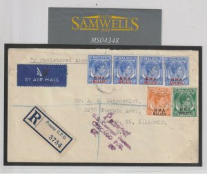 MALAYA Penang Cover *BMA* KGVI Overprints 1947 REGISTERED Air Mail USA MS4348