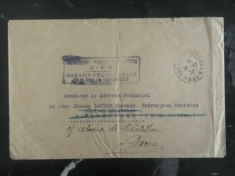 1922 French Army Mission in Palestine Stampless cover to France