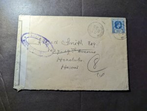 1940 Censored British Mauritius Cover Curepipe to Honolulu HI USA