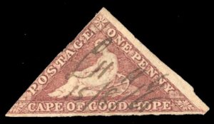 Cape of Good Hope #3 Cat$325, 1857 1p rose, used, small faults