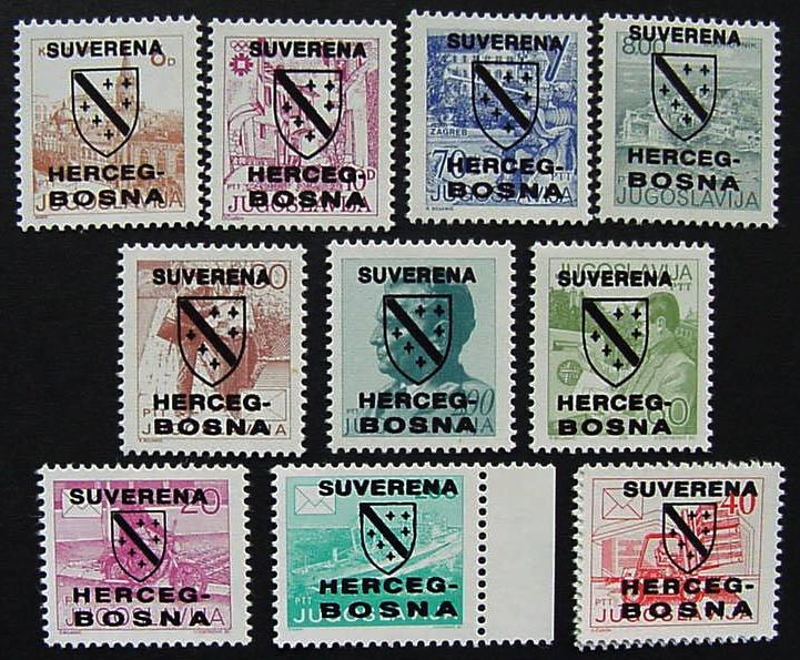 Bosnia & Herzegovina, Unlisted Overprints, set of 10