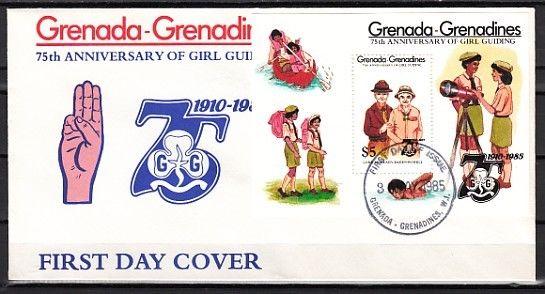 Grenada, Gr., Scott cat. 661. 75th Girl Scout Anniversary s/s. First day cover.