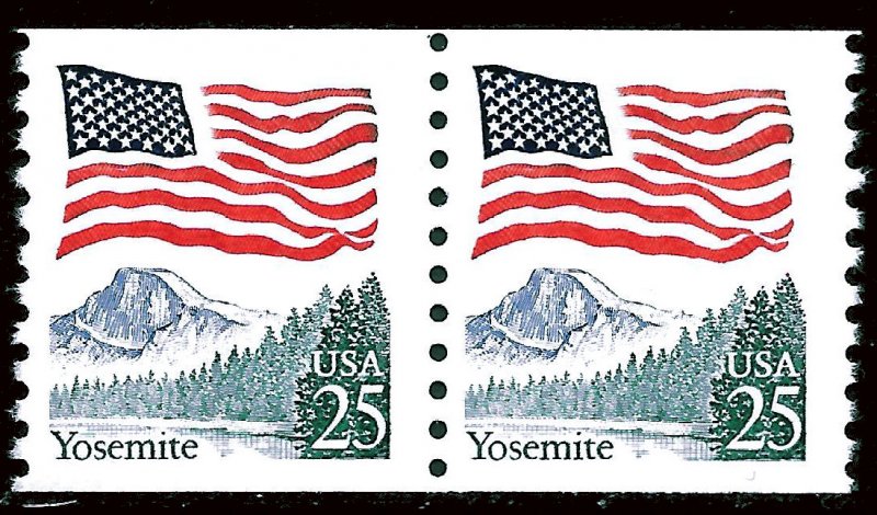 Sc 2280a  25¢ Yosemite Coil Pair, Mottled Tagging, MNH