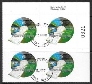 PITCAIRN ISLANDS SG596 2001 20c INTERNET DOMAIN BLOCK OF 4 FINE USED