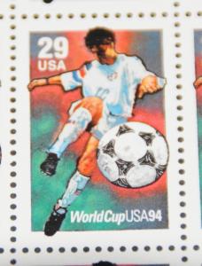1994 29 cent stamp sheet, World Cup USA Sc#2834