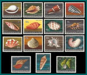 Papua New Guinea 1968/1969 Shells, MNH  #265-279,SG137-SG151