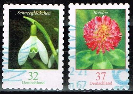 Germany 2022,Sc.#3262-3 used. Flower: Snowdrop/ Red Clover