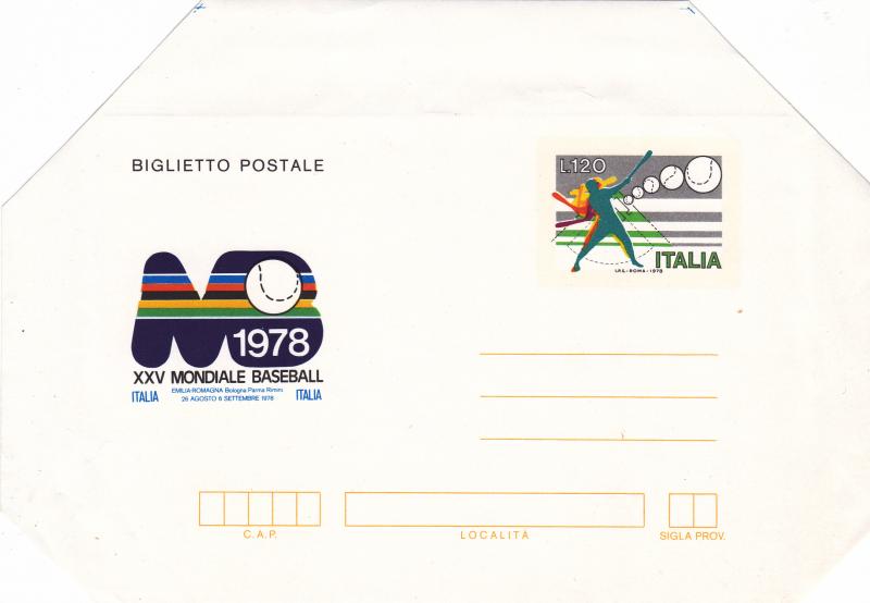 Italy Air Mail Stationery 1978 XXV Mondiale Baseball  L.120