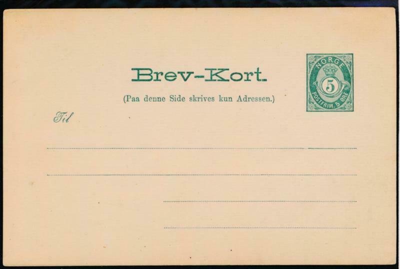 NORWAY Mi. P34 POSTAL STATIONERY POSTAL CARD 5o BLUE GREEN