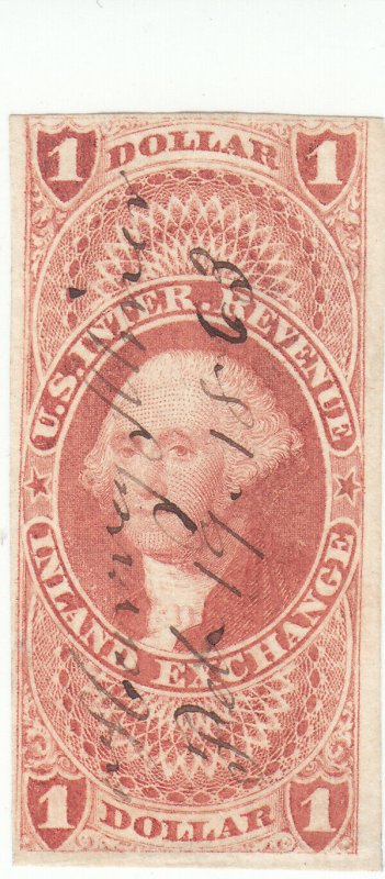  Scott # R69a - Revenue stamp - $1 Inland Exchange, red -  Used 