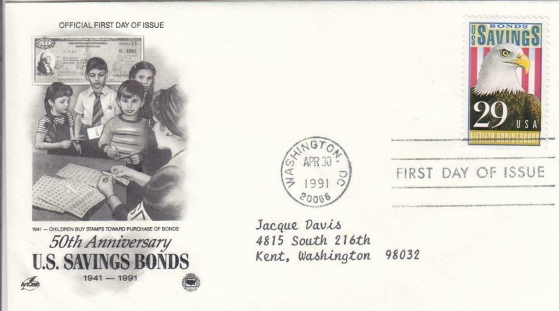 1991, 50th Anniv. U. S. Savings Bonds, Artcraft, FDC (D8329)