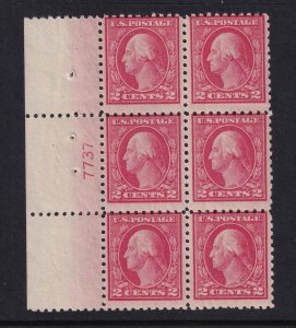 1914 Washington 2c Sc 425 MLH with full original gum, plate block (AV