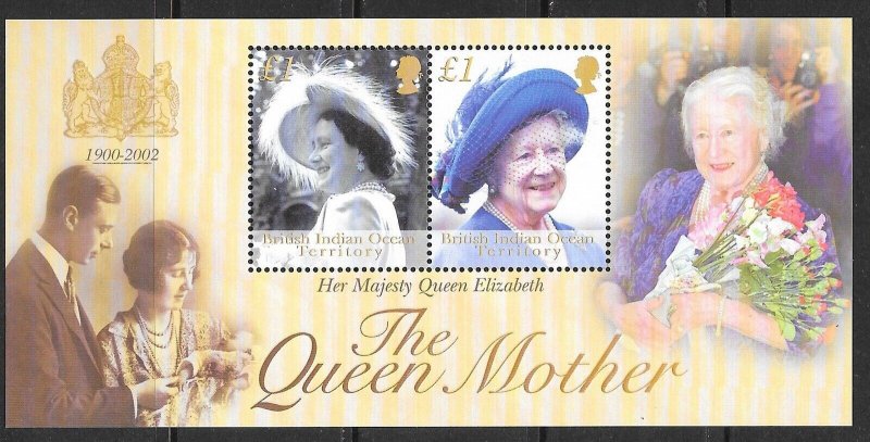 BRITISH INDIAN OCEAN TERRITORY Sc 245-247 NH OF 2002 - SET+S/S QUEEN MOTHER 