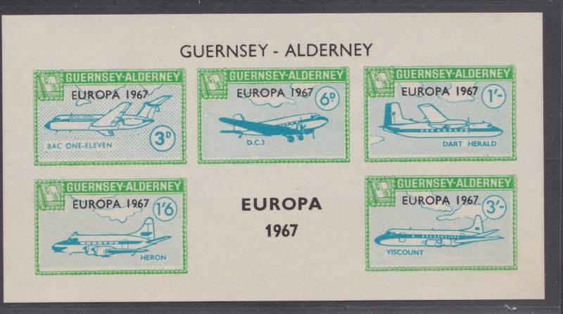 Guernsey -Alderney, Local Issues - Europa 1967 Overprints, Souvenir Sheet, NH