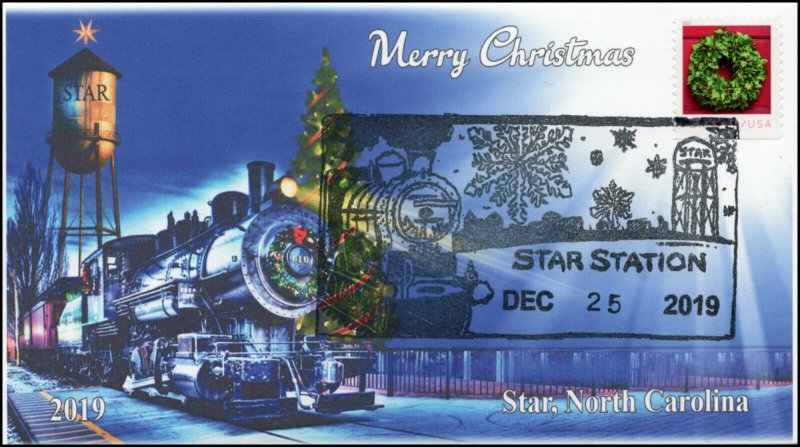 19-296, 2019, Christmas, Pictorial Postmark, Event Cover, Star NC, Train