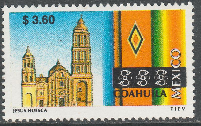 MEXICO 2126, $3.60 Tourism Coahuila, church, sarape. Mint, Never Hinged F-VF.