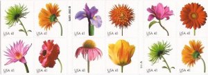 US Stamp - 2007 Flowers - Booklet Pane of 20 Stamps - Scott #4176-85