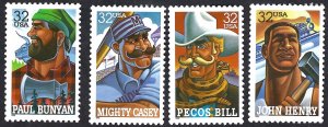 United States #3083-86 32¢ Folk Heroes (1996). Four singles. MNH