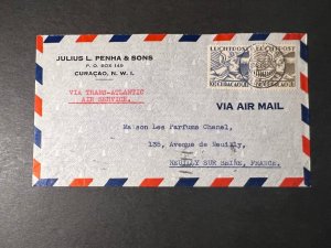 1939 Dutch Antilles Airmail FAM 18 FFC Cover Curacao to Neuilly Sur Seine France