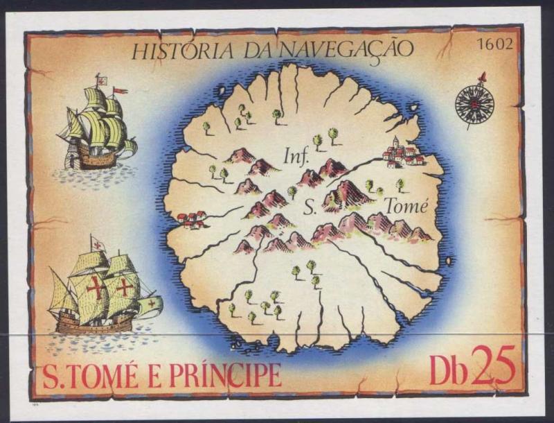 St Thomas & Prince 540 MNH Map, Sailing Ships