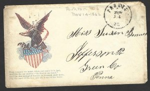 US 1860 PATRIOTIC CIVIL WAR COVER PARKTON MD  LAND OF THE FREE HOME OF THE BRAV