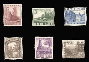 Norfolk Islands #13-18 Cat$41.65, 1953 3 1/2p-5sh, complete set, lightly hinged