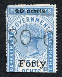 Ceylon Telegraphs SGT43 40c on 50c Blue Type T38 Cat 28