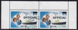 Nevis - 1983 - Scott #O27 - used pair - Royal Wedding Overprint